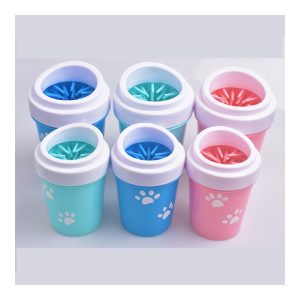 Silicone dog paw cleaner cups shown in several colors