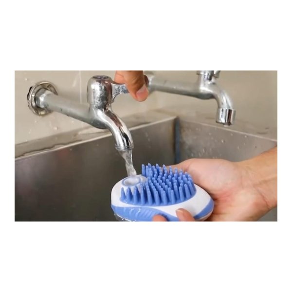 Soft Silicone Dog Bath Brush - Indoor scene Soft silicone dog bath brush used during bath time